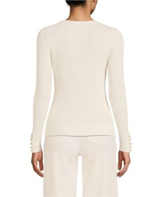 Women's Fine Gauge Cotton Baby Cable Vneck Sweater