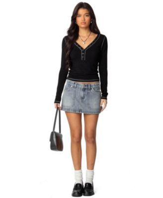 Womens Yael Contrast Stitch Henley Top