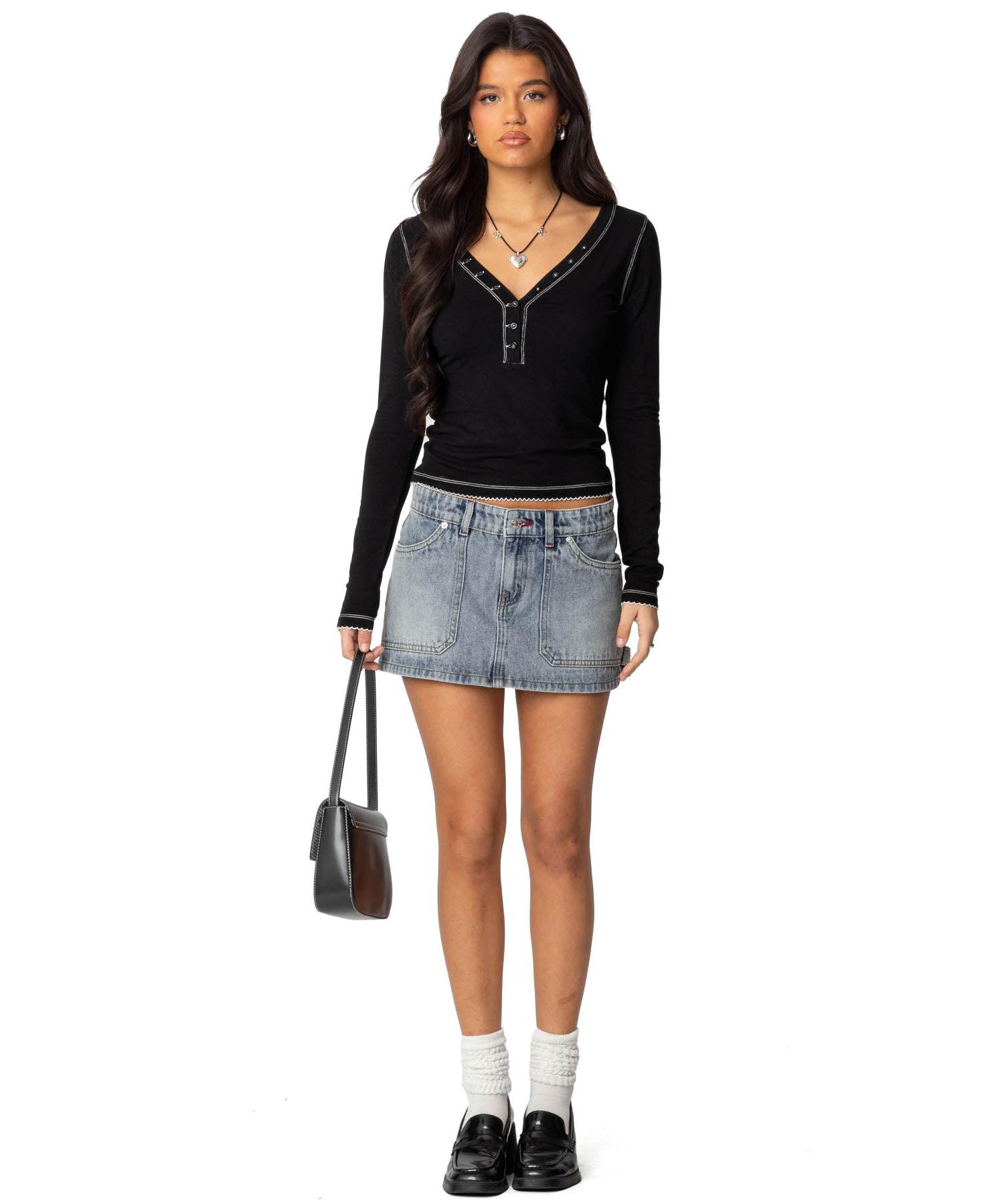Women's Yael Contrast Stitch Henley Top