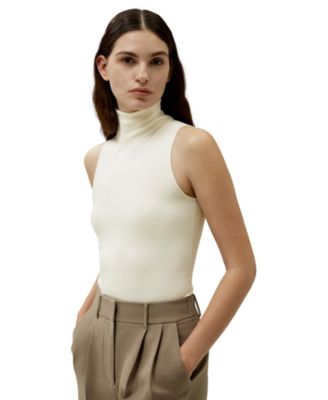 Women's Minimalist Sleeveless Turtleneck Silk-Nylon Top