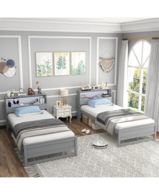 Bed Frame with Storage Headboard and Charging Station