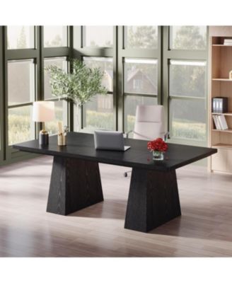 63-Inch Executive Desk, Large Office Computer Desk with Double Pedestal, Modern Simple Workstations Writing Table