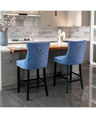 Set of 2 Velvet Counter Height Stools, 26.3" Button Tufted Upholstered Kitchen Island Chairs with Back