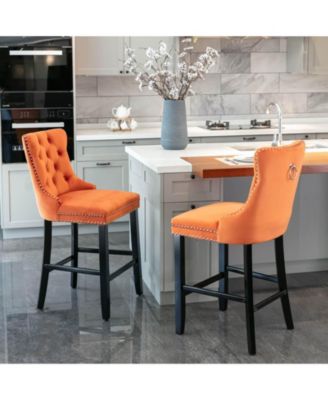 Set of 2 Velvet Counter Height Stools, 26.3" Button Tufted Upholstered Kitchen Island Chairs with Back