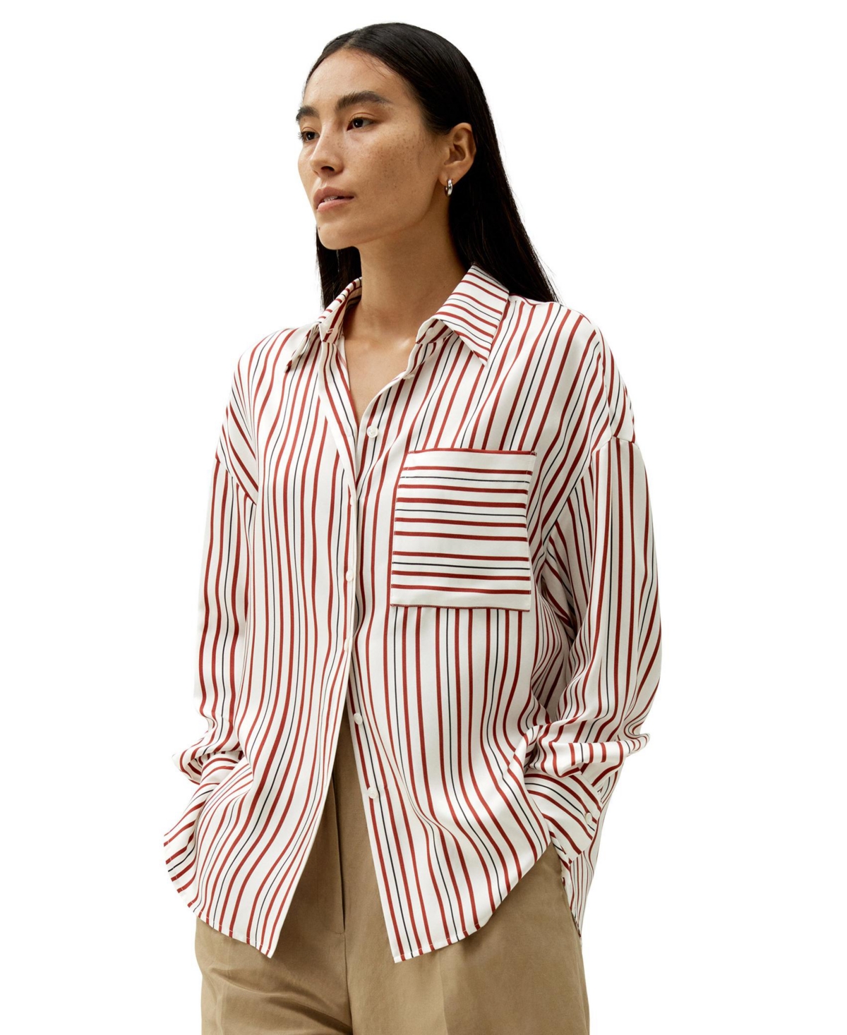 Women's Oversized Striped Silk-Twill Shirt - Munich stripe