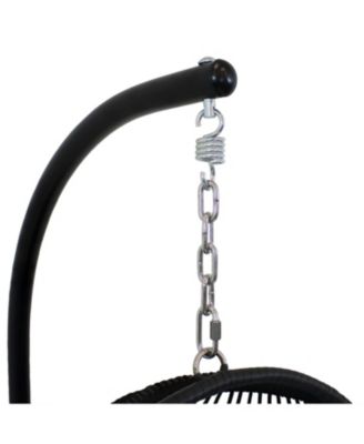 Outdoor Resin Wicker Patio Julia Hanging Basket Egg Chair Swing with Cushions, Headrest, and Steel Stand Set - 3pc