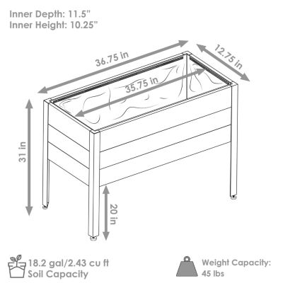 Acacia Wood Raised Garden Bed with Legs - 31-Inch H - Powder-Coated Steel Frame - Removable Planter Bag
