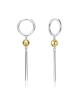 Sterling Silver Two-Tone with 14K Gold Plated Sphere and Sleek White Gold Plated Bars Drop Earrings - Gold
