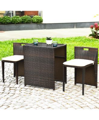 3 PCS Cushioned Wicker Patio Furniture Set Seat Sofa Outdoor No Assembly
