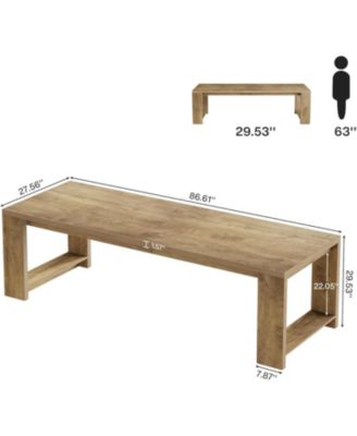 86.61-Inch Dining Table for 6-8, Farmhouse Narrow Kitchen Table with Wood Pedestal Base, Extra Long Rectangular Dinner Table for Living Room, Dining Room and Kitchen, Natural Oak