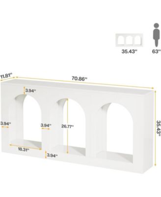 70.9" White Console Table with Storage, Wood Entryway Entry Table with 3 Arched Shelves, Behind Couch Sofa, Narrow Long