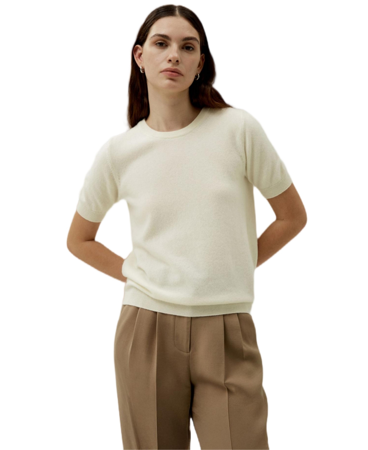 Women's Crew Neck Basic Knit Top - White