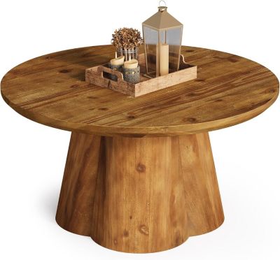 Solid Wood Coffee Table, 31.5-Inch Farmhouse Round Center Tea Table with Robust Base