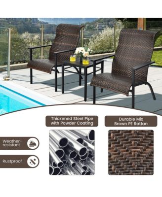 3PCS Rattan Bistro Chair Set Patio Furniture Set W/Table