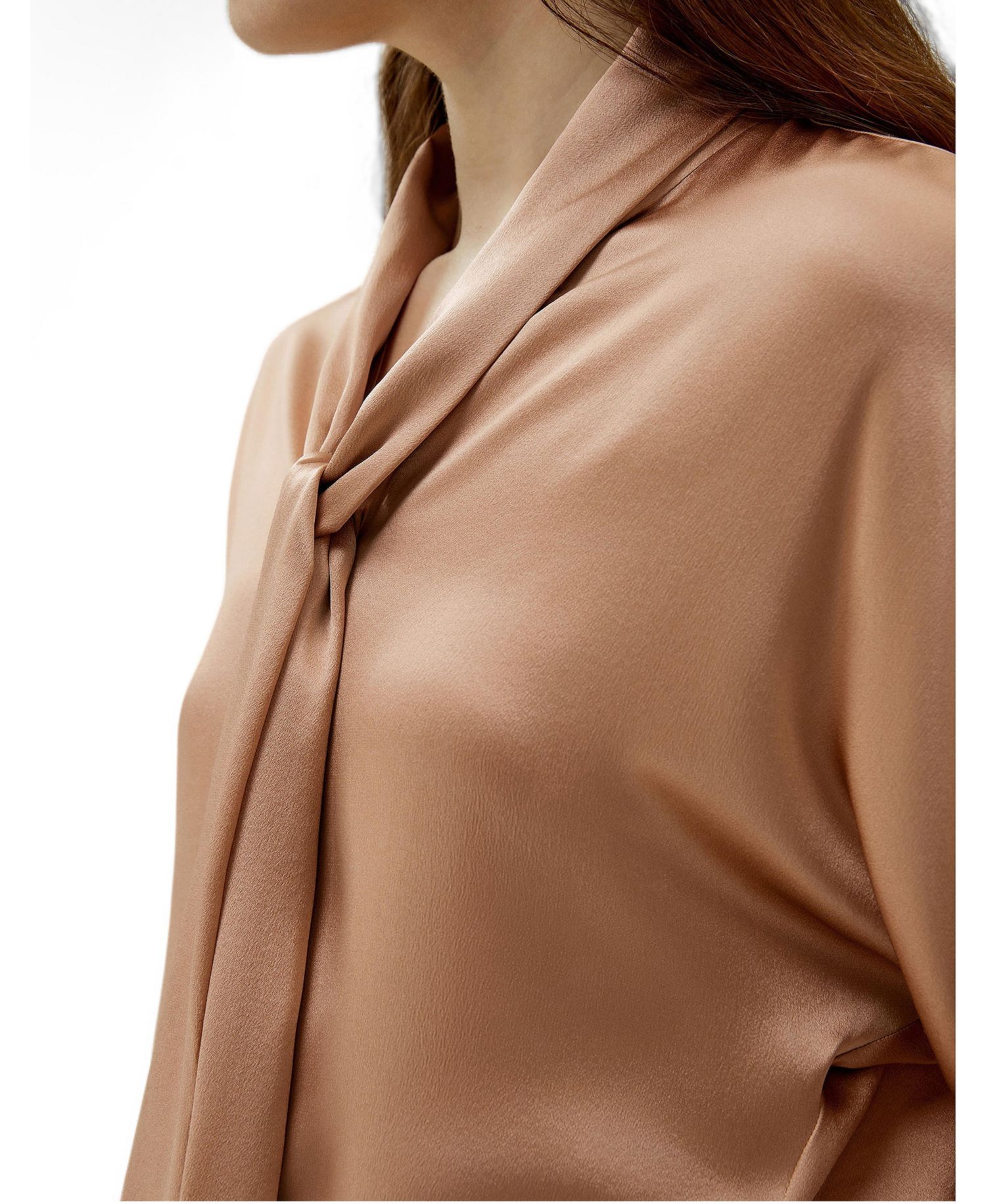 Women's Bat Sleeve Silk Top with Adjustable Neck Tie