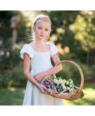 Big Girls Sateen Cap Sleeve Special Occasion Smocked Flower Dress