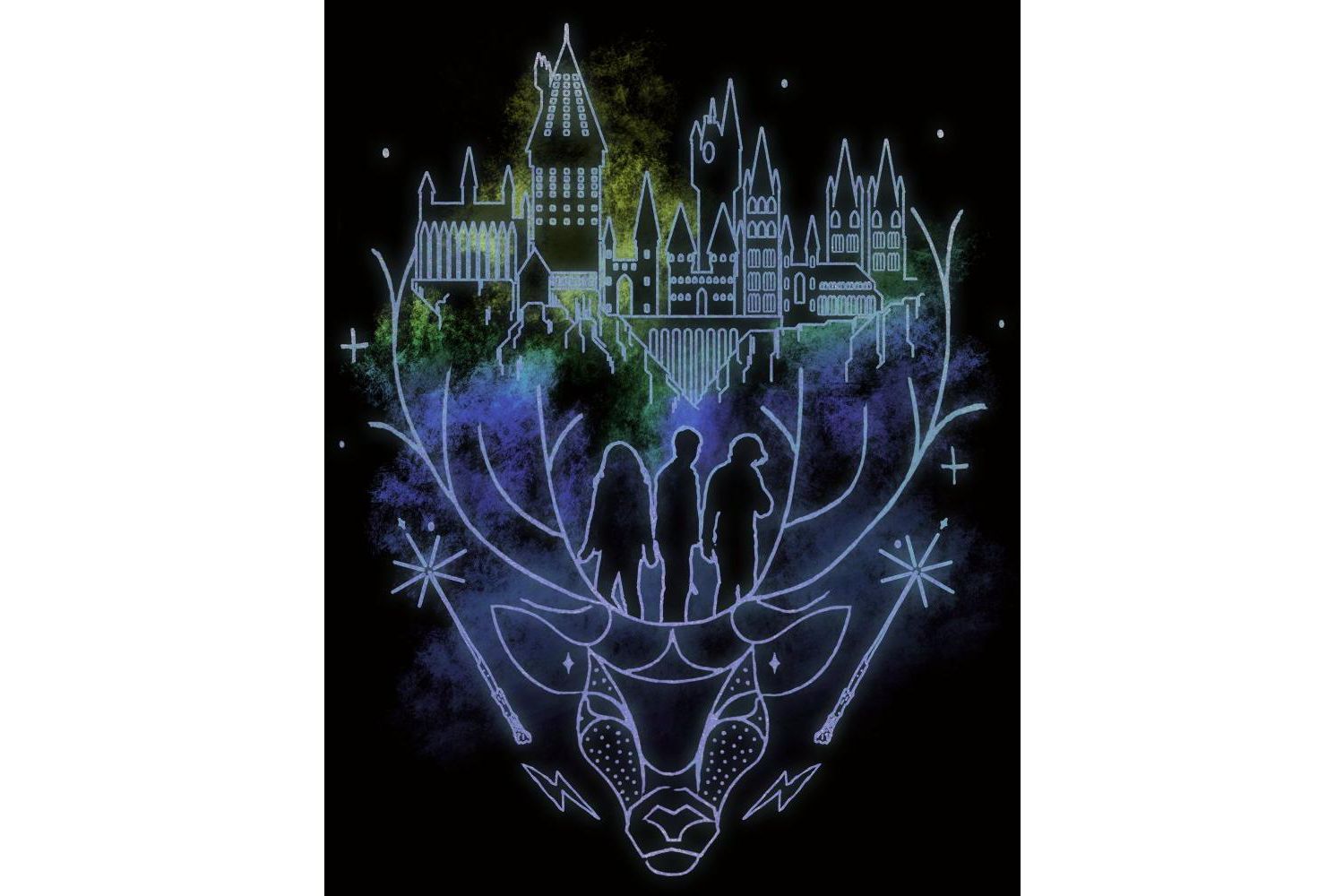 Men's Hogwarts Patronus Line Art Black T-shirt-Medium