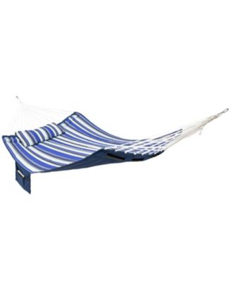 Outdoor Quilted Double Hammock with Pillow and Curved Metal Spreader Bars