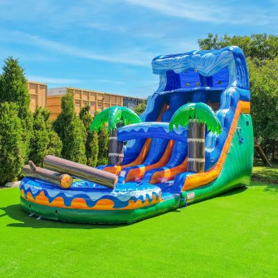 17  Tall Jungle Falls Inflatable Dual Lane Water Slide with Detachable Pool, Tall Seating Height, Commercial Grade, PVC Vinyl, Outdoor Backyard, Summer Fun, Blow Up, Water Park, (Blower Included)