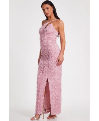 Women's One Shoulder Cut Out 3D Floral Maxi Dress