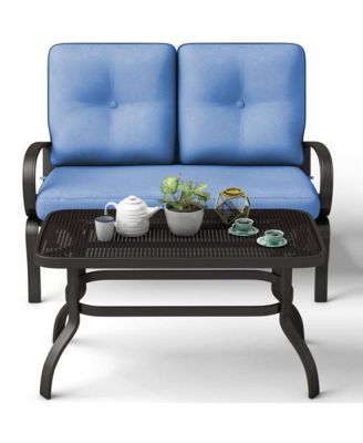 2PCS Outdoor Loveseat & Table Set Cushioned Patio Furniture Set Yard Garden