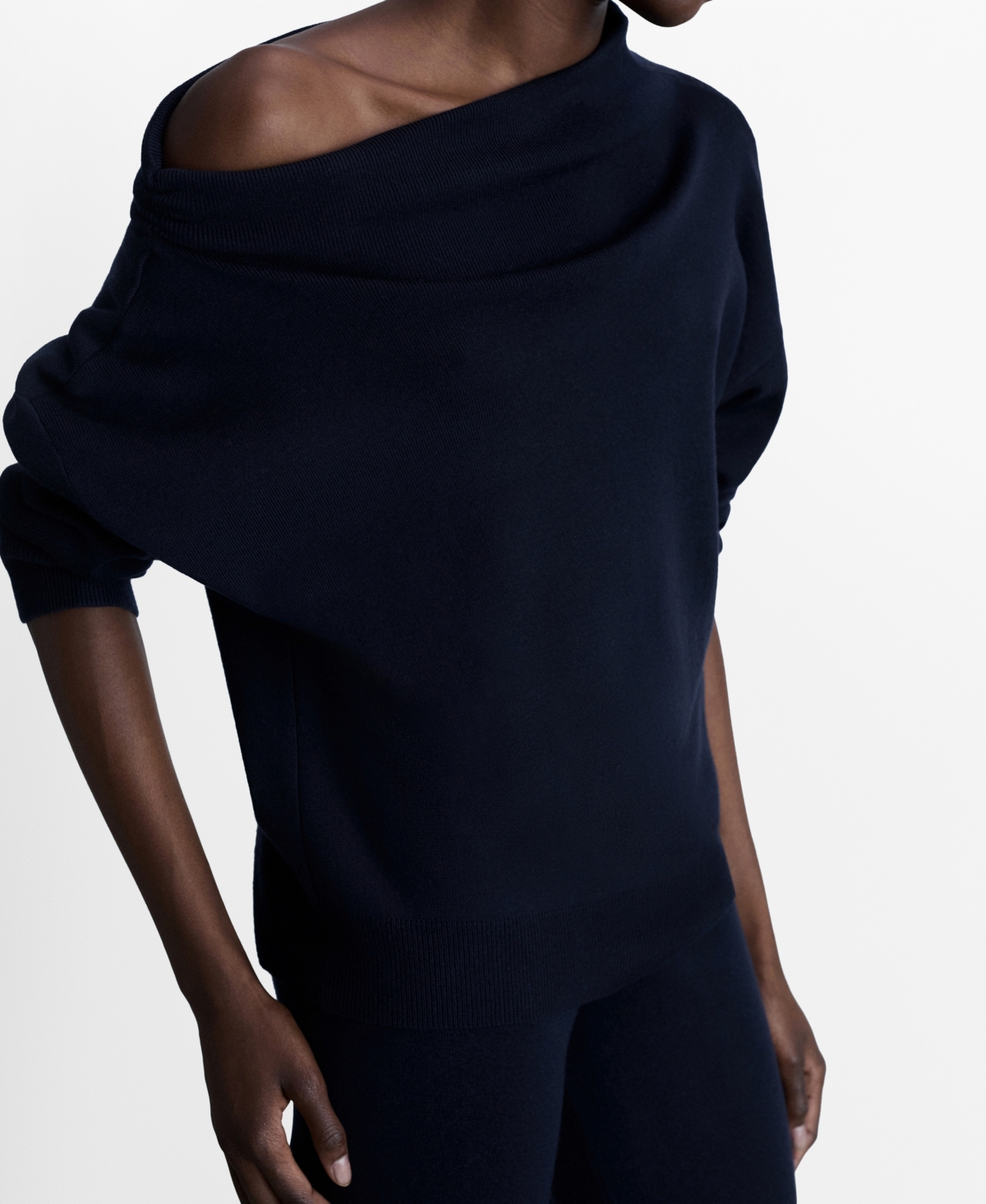 Mango Women's Asymmetric Neck Knitted Sweater In Dark Navy