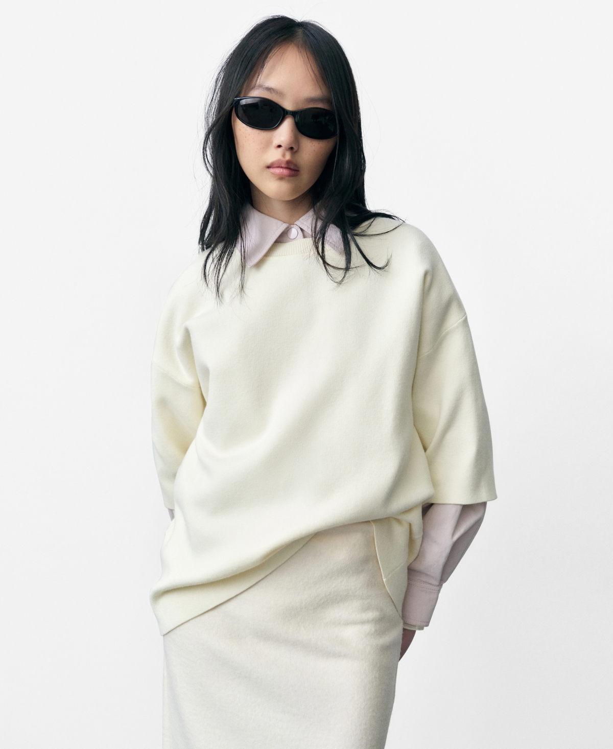Mango Rama Short Sleeve Crewneck Sweater In White