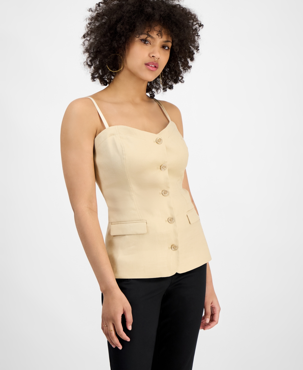 Women's Isabeau Sleeveless Corset Button-Front Top - Foamy Taupe