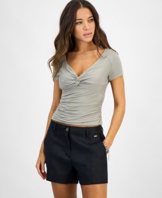 売れ筋商品|||ゲス カットソー トップス レディース Women's Charlotte Knot-Bust Ruched Top SKY HIGH GUESS Women's Charlotte Knot-Bust Ruched Top - Macy's