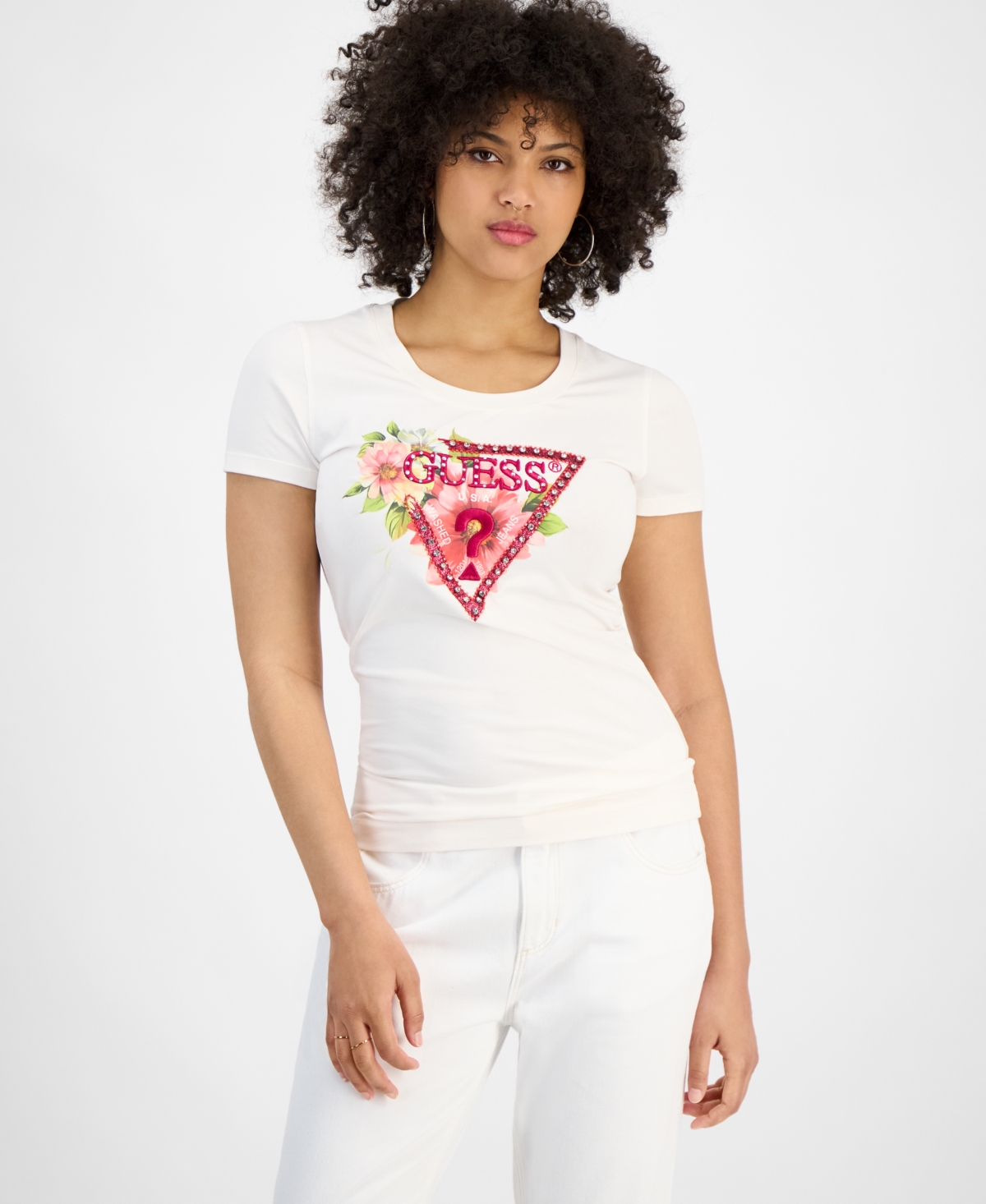 GUESS WOMEN'S RHINESTONE LOGO T-SHIRT 