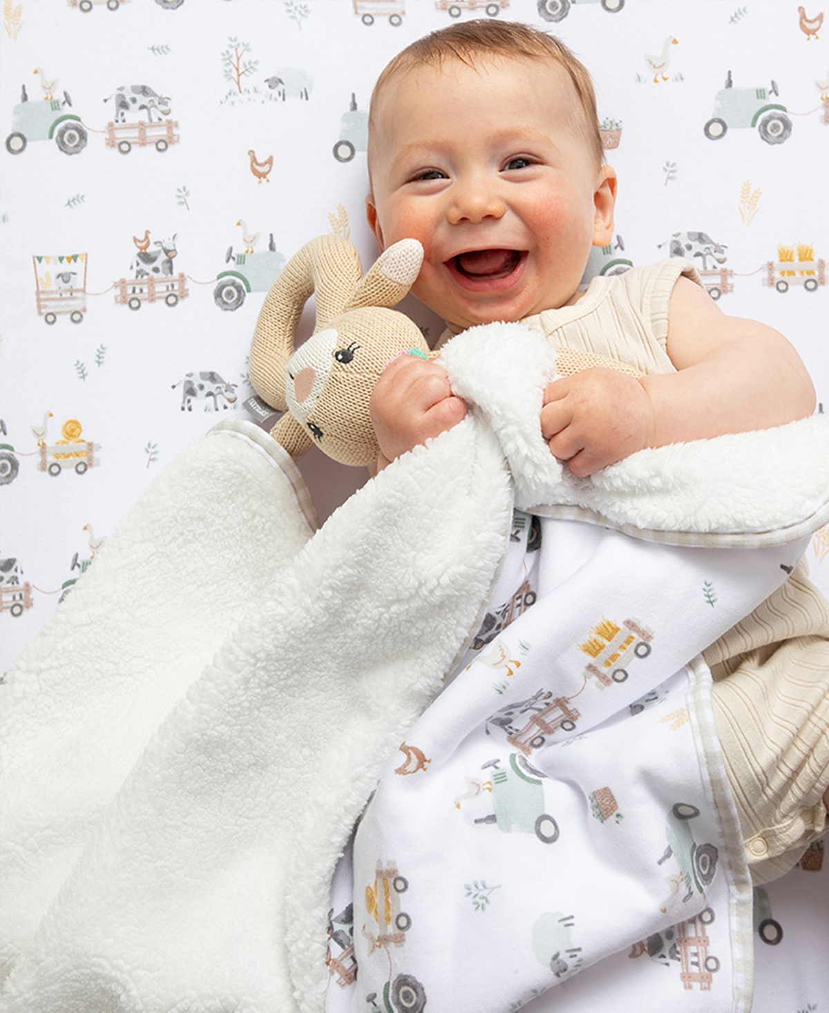 Living Textiles Baby Boys And Girls Tractor Ride Collection Jersey Sherpa Stroller Blanket In Multicolor