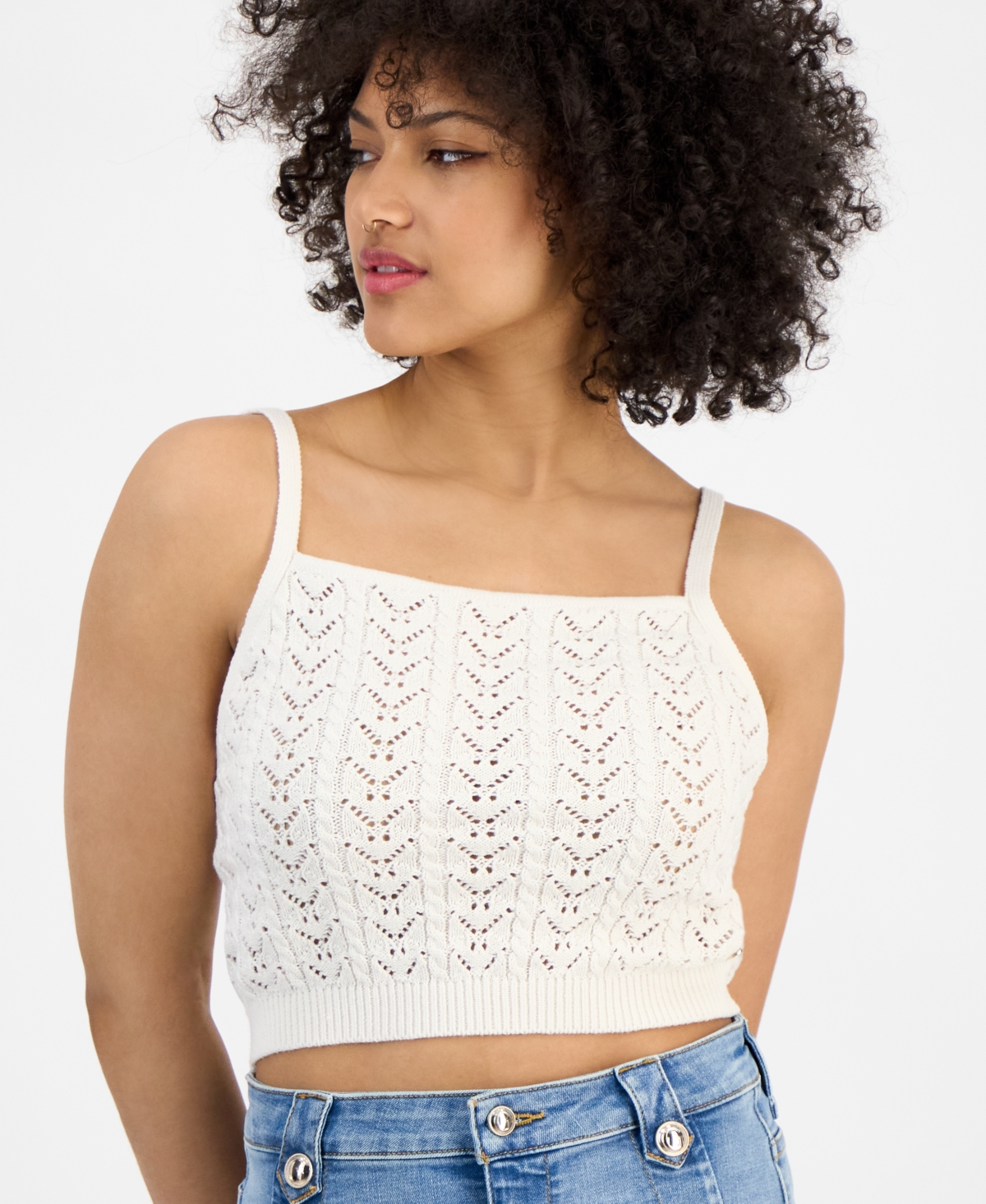 GUESS WOMEN'S RUTH COTTON CROPPED POINTELLE SWEATER 