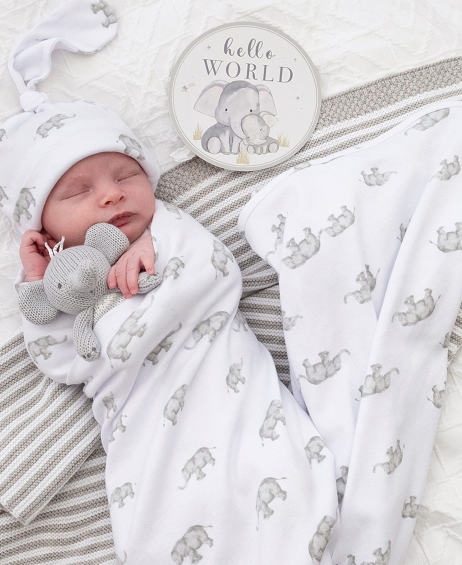 Baby Boys and Girls 3-Piece Elephant Heritage Collection Hello World Gift Set