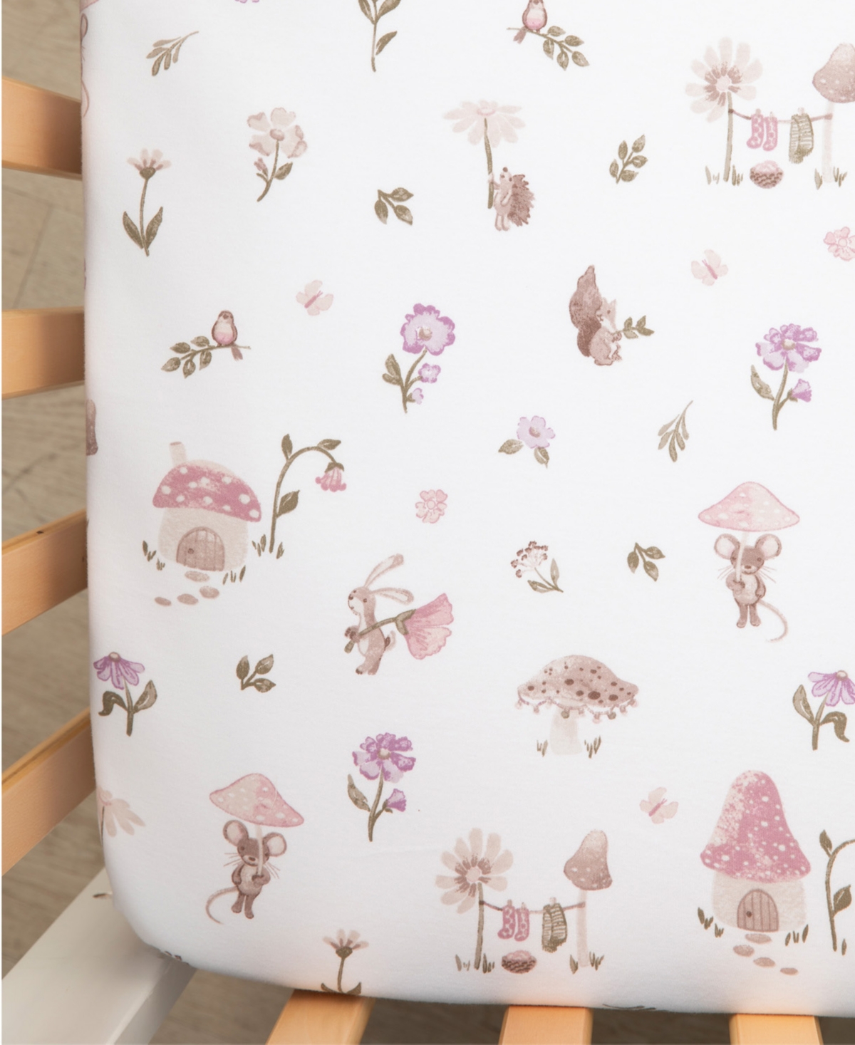Living Textiles Baby Girls Mushroom House Collection Crib Sheet In Multicolor