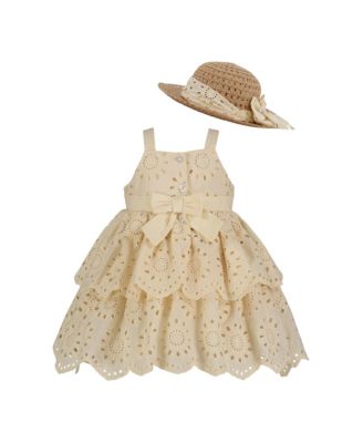Baby Girls 2-Piece Linen Layered Sundress and Sunhat Set