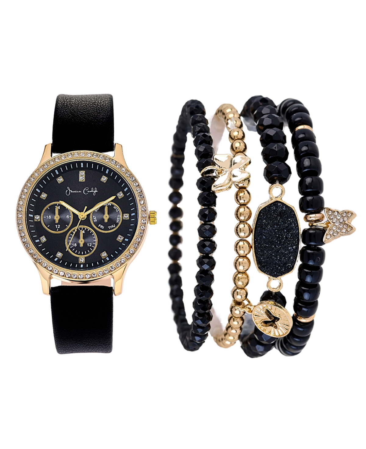 Women's Black Polyurethane Leather Analog Watch, 38mm - Black