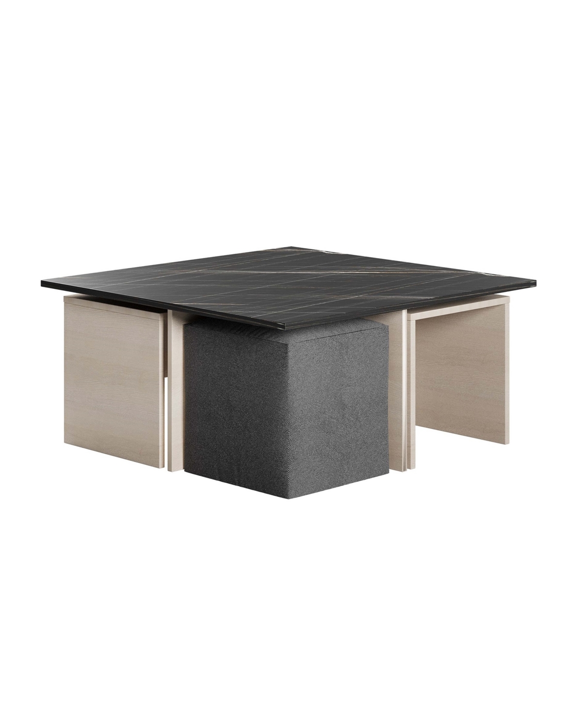 Manhattan Comfort 37.4" Haley Modern Nested Coffee Table And Ottoman Set In White,black