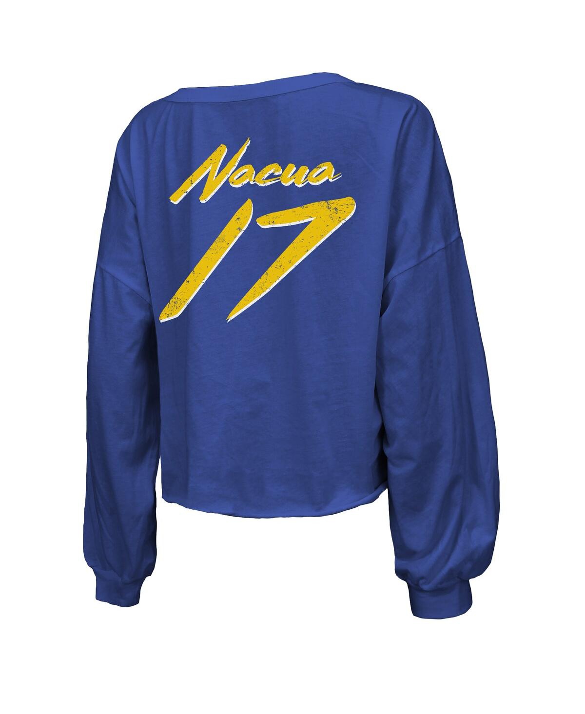 Majestic Threads Women's Puka Nacua Royal Los Angeles Rams Off-shoulder Script Player Name Number Cropped Lon In Royal
