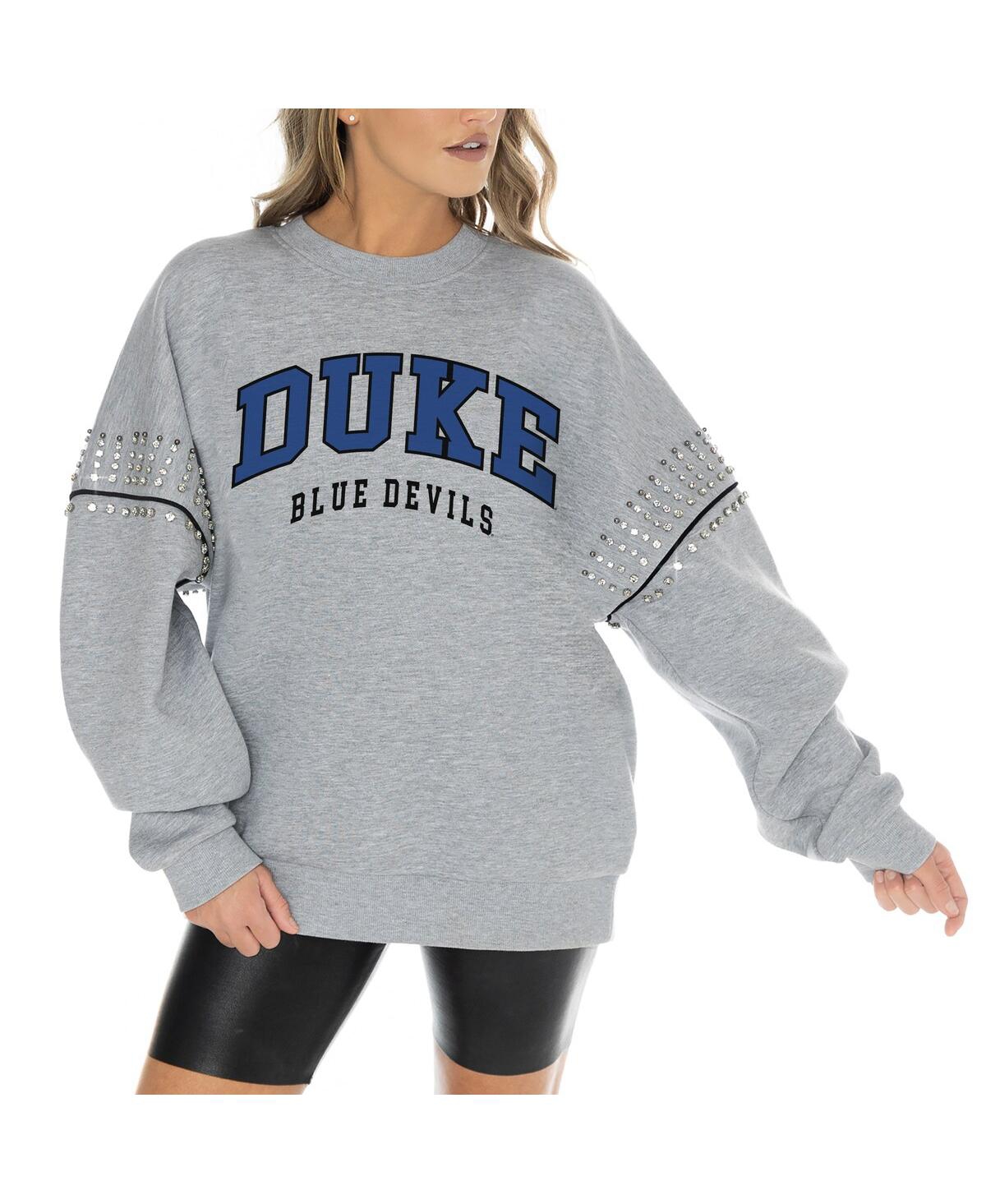 GAMEDAY COUTURE WOMEN'S HEATHER GRAY DUKE BLUE DEVILS COMPETITIVE EDGE OVERSIZED FLEECE PULLOVER SWEATSHIRT 