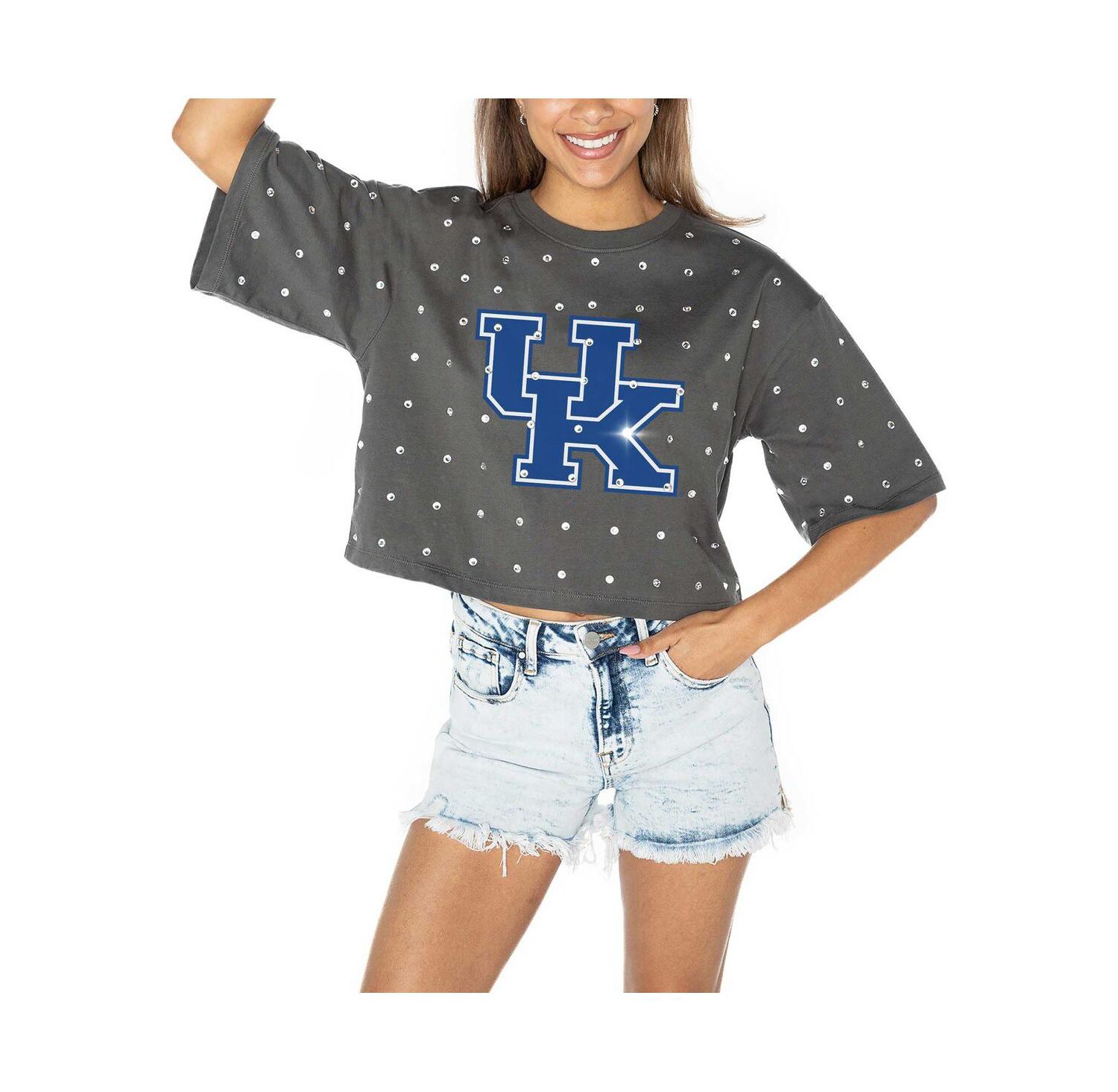 Women's Gray Kentucky Wildcats Go Time Rhinestone Crop T-Shirt