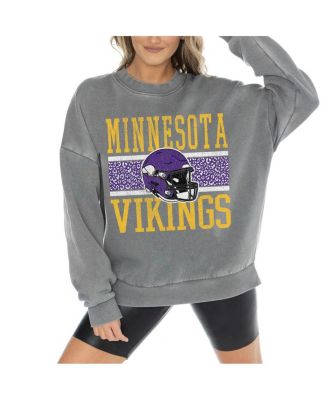 Women's Gray Minnesota Vikings Vintage Wash Oversized Crewneck Fleece Pullover