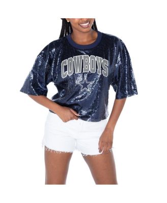 Gameday Couture - Women's  Navy Dallas Cowboys Rise Up Sequin Cropped T-Shirt