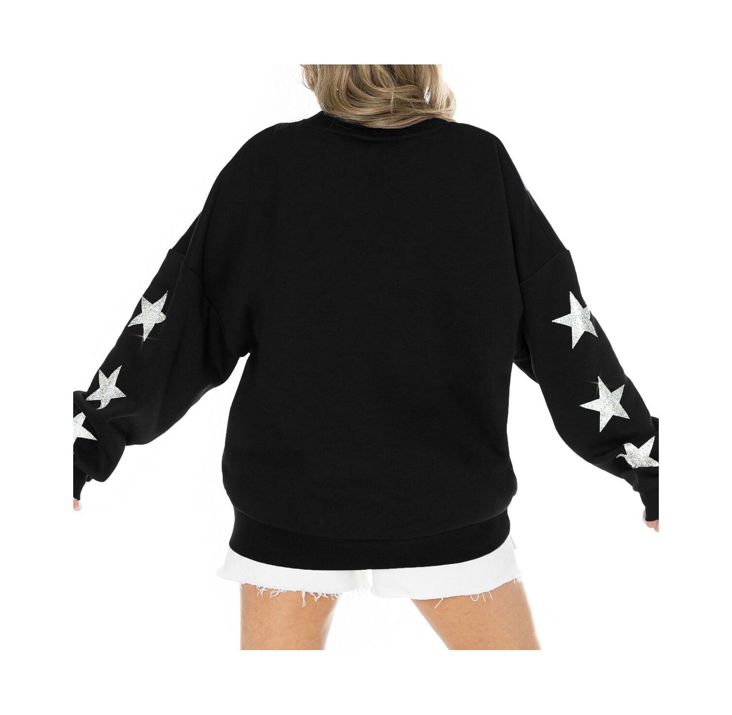 Women's Black Dallas Cowboys Rhinestone Star Sleeve Settle the Score Tri-Blend Pullover