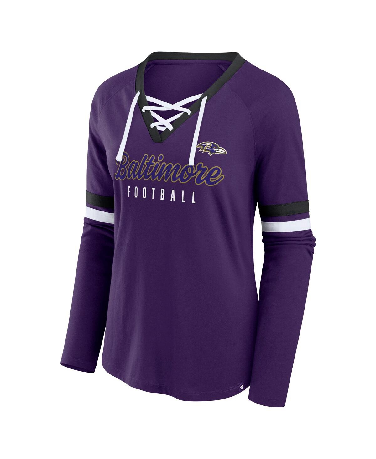 Fanatics Women's Purple Baltimore Ravens Plus Size Won Done Lace-up V-neck Long Sleeve T-shirt In Purple