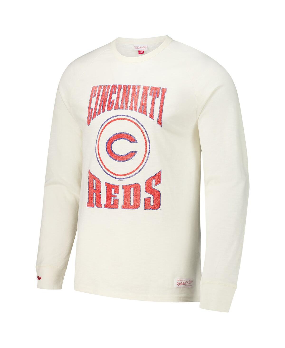 Mitchell & Ness Cream Cincinnati Reds Arched Logo Slub Long Sleeve T-shirt In Cream