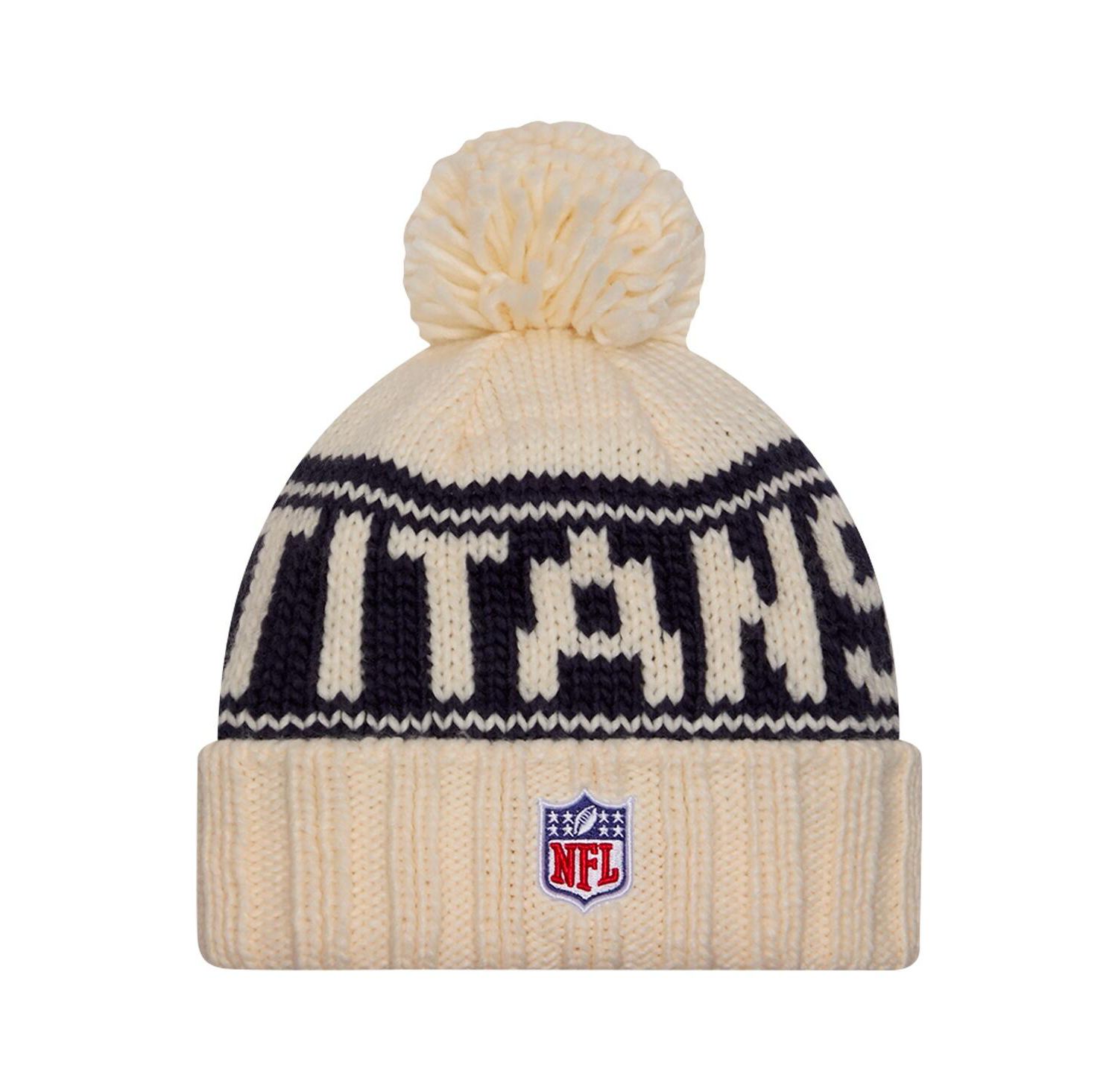 Women's Cream Tennessee Titans 2024 Sideline Cuffed Knit Hat with Pom