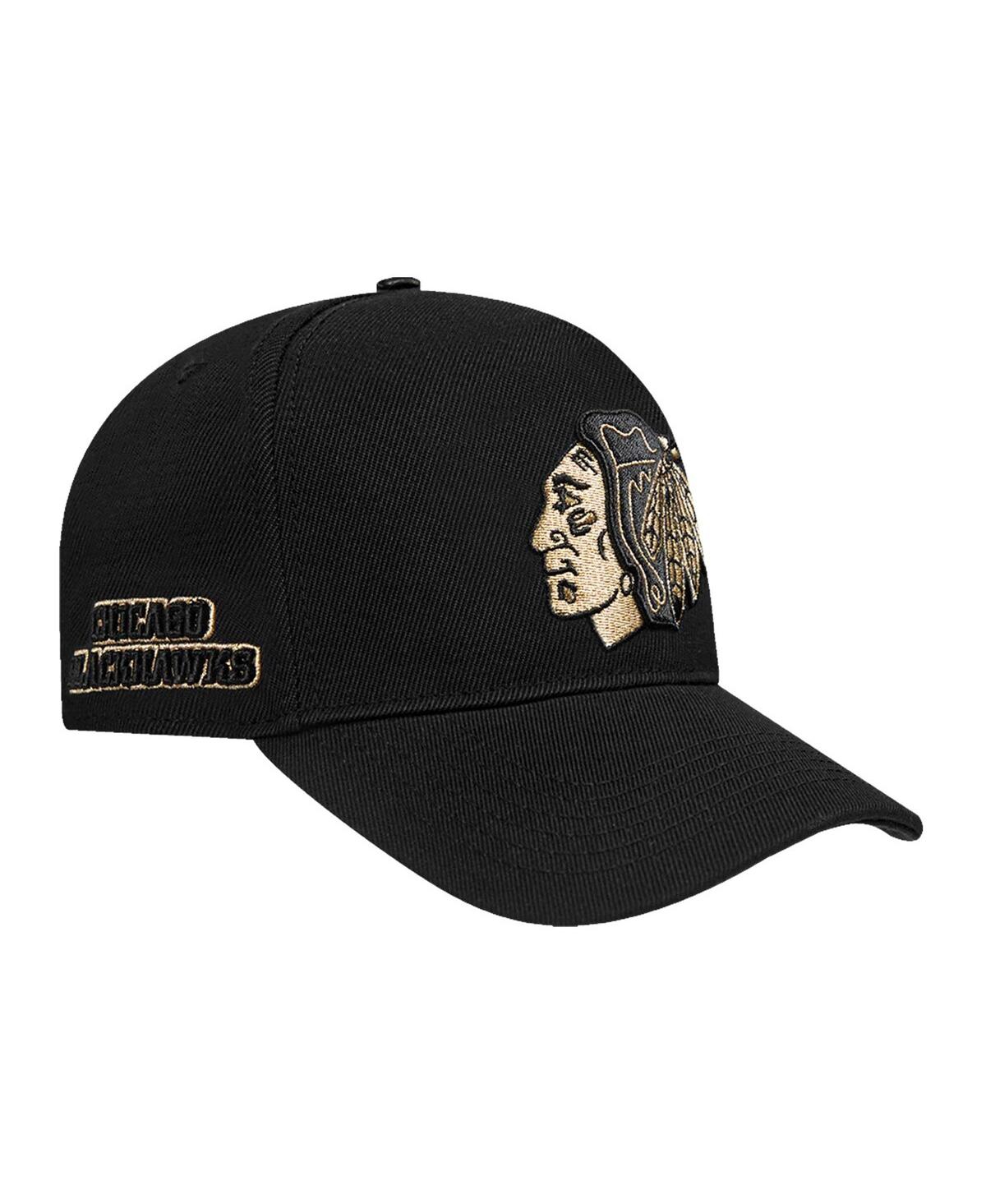 Pro Standard Men's Black Chicago Blackhawks Metallic Logo Pinch Front Adjustable Hat In Black