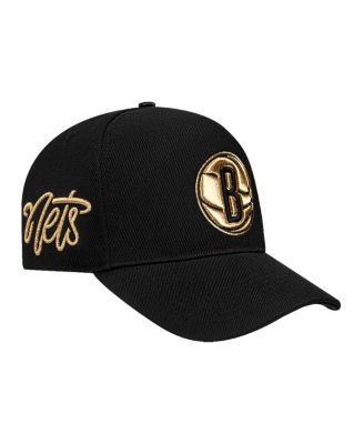 Pro Standard - Men's  Black Brooklyn Nets Metallic Logo Pinch Front Adjustable Hat