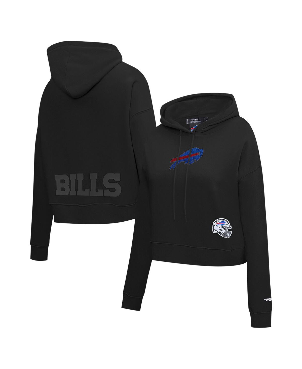 Women's Black Buffalo Bills Jeweled Cropped Pullover Hoodie - Black