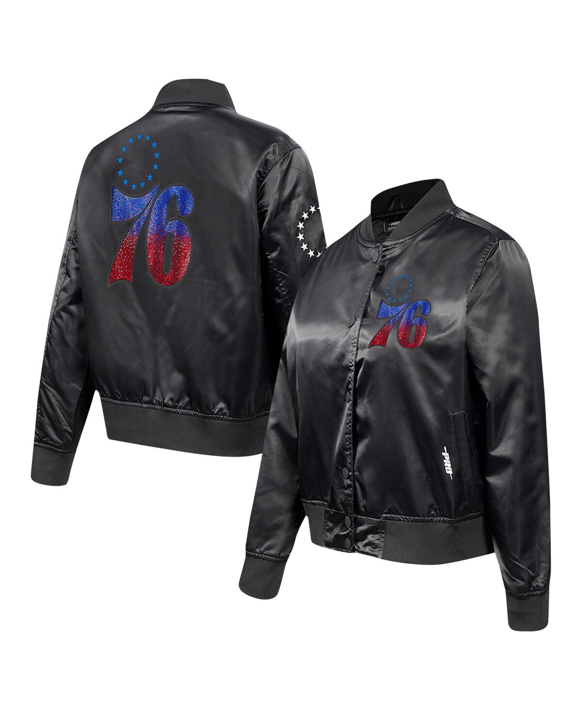 Women's Black Philadelphia 76ers Jeweled Satin Full-Snap Jacket - Black